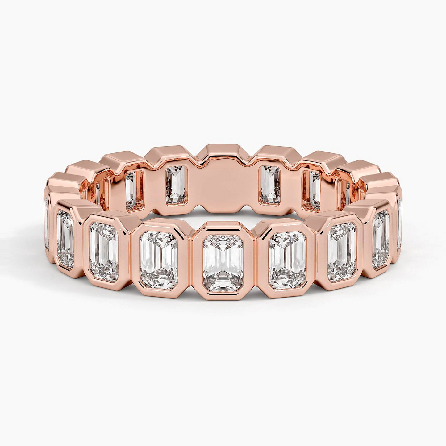 Emerald Cut Bezel Set 18k Yellow Gold Lab Grown Diamond Band