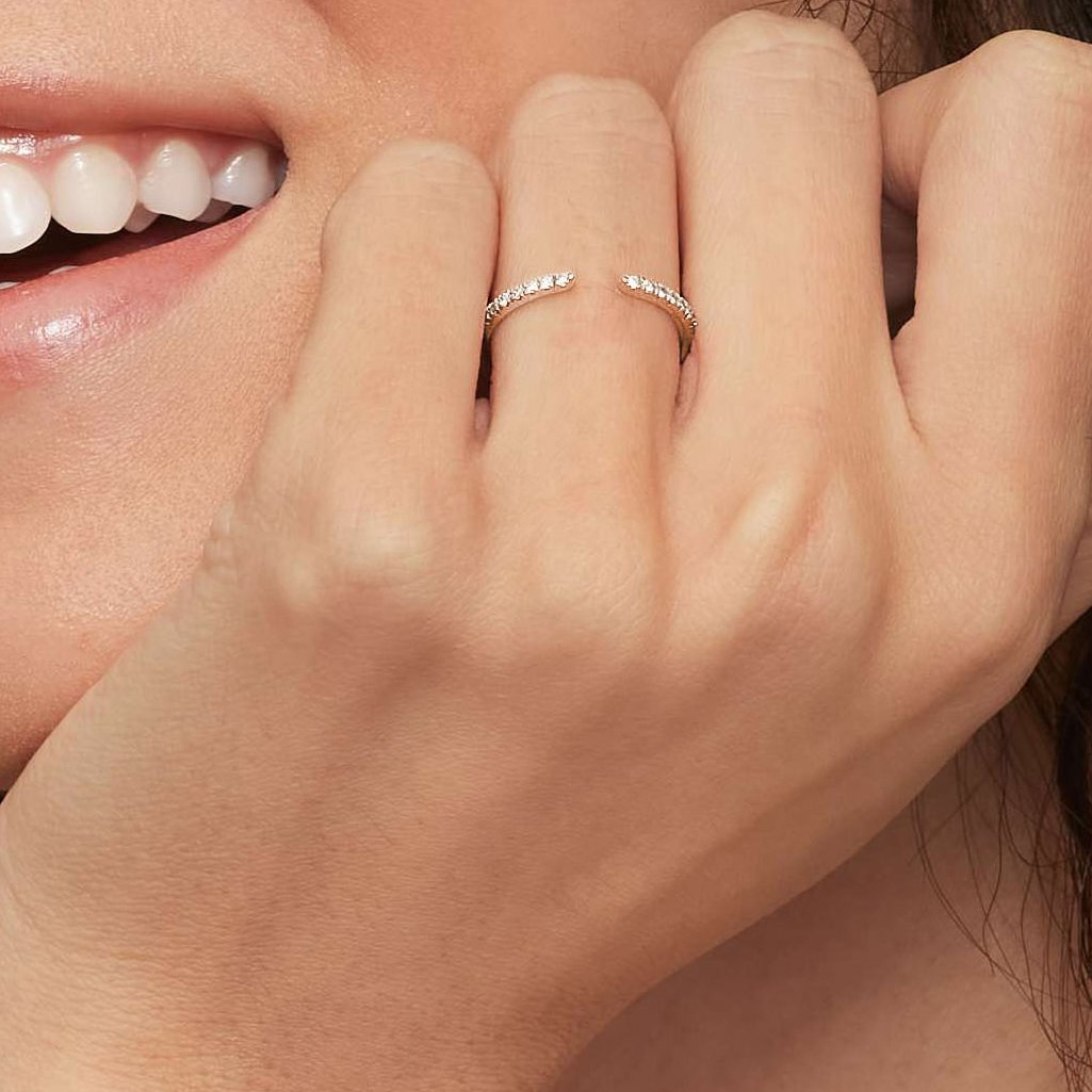 0.13 CTW Half Coverage Lab Grown Diamond Open Cuff 18k Wedding Band