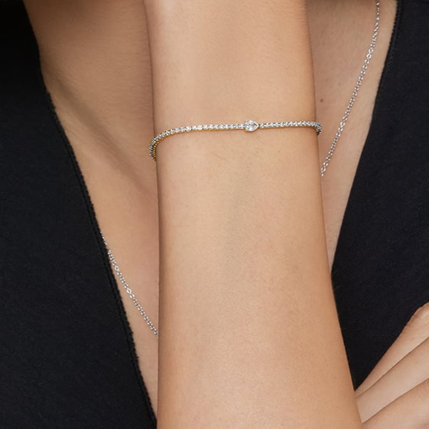 1.02CTW 7inch Center Pear Lab Grown Diamond Tennis Bracelet