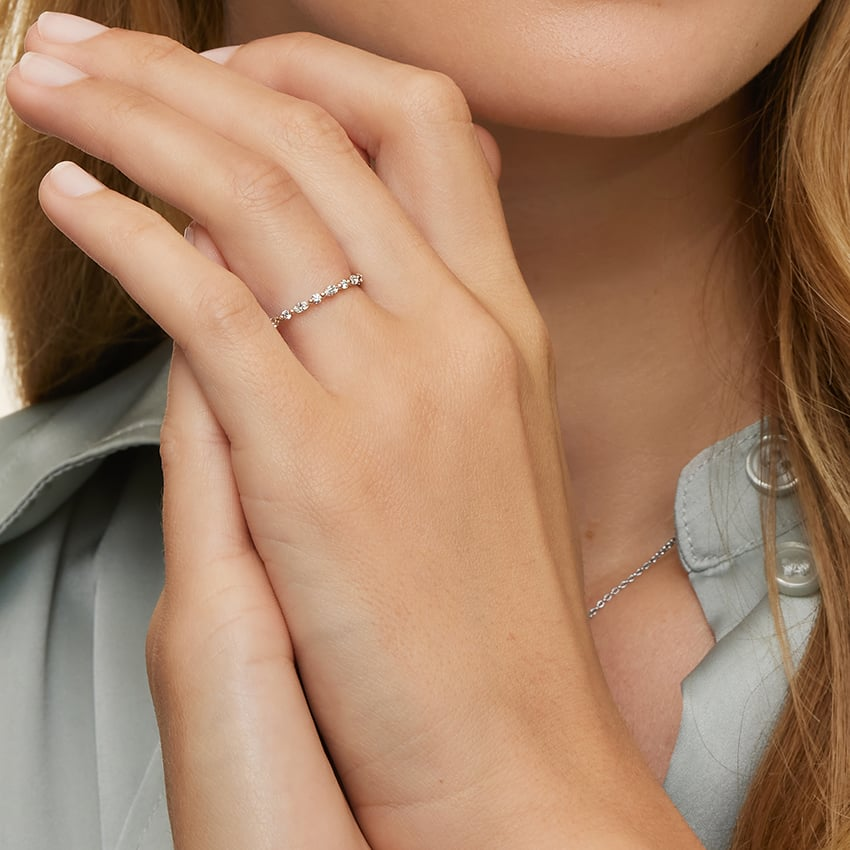 Alternative Round And Marquise Lab Grown Diamond 14k Gold Band