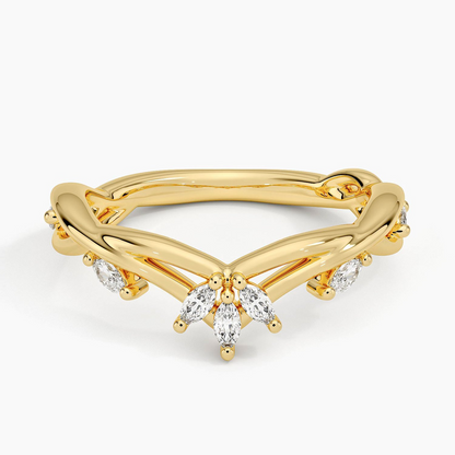 0.23CTW Marquise Cut Lab Grown Diamond Yellow Gold Wedding Band