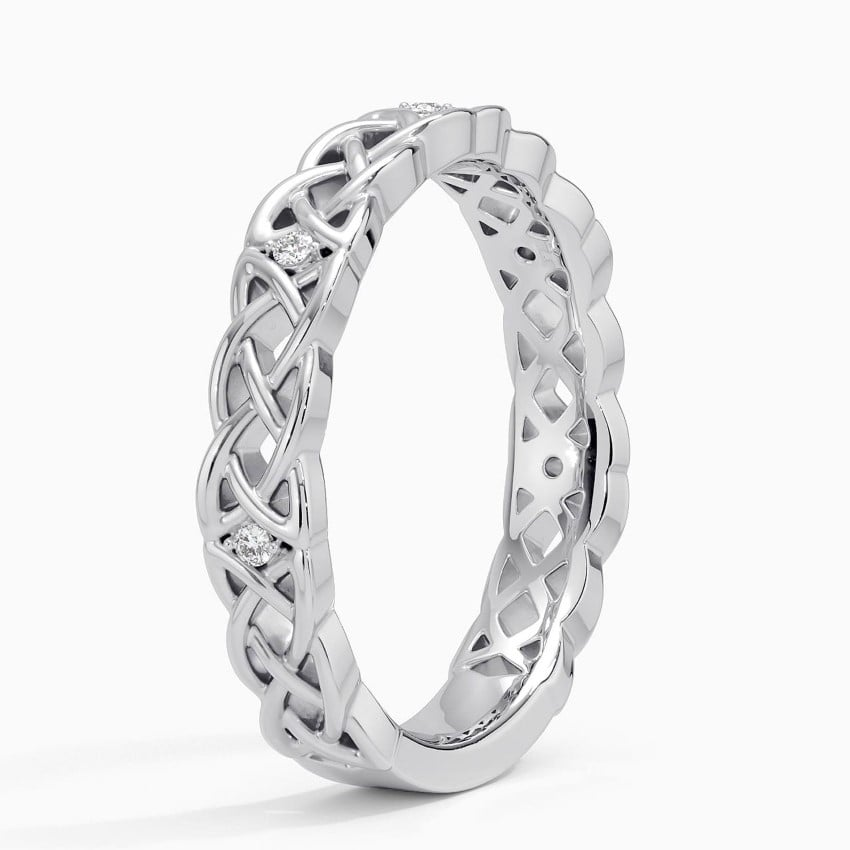 White Gold Round Cut Lab Grown Diamond Celtic Knot Wedding Band