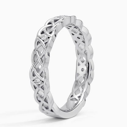 White Gold Round Cut Lab Grown Diamond Celtic Knot Wedding Band