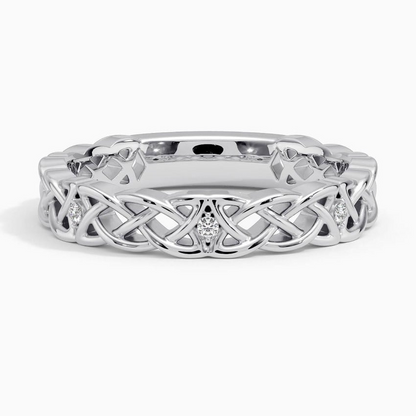 White Gold Round Cut Lab Grown Diamond Celtic Knot Wedding Band