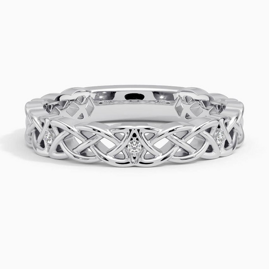 White Gold Round Cut Lab Grown Diamond Celtic Knot Wedding Band