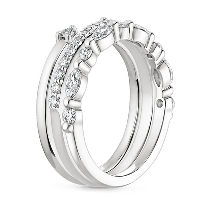 Round and Marquise Lab Grown Diamonds Three Stacking Wedding Bands