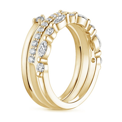 Round and Marquise Lab Grown Diamonds Three Stacking Wedding Bands