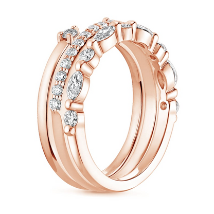 Round and Marquise Lab Grown Diamonds Three Stacking Wedding Bands