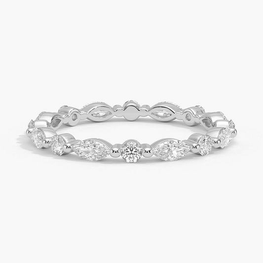 Round And Marquise Lab Grown Diamond White Gold Wedding Band