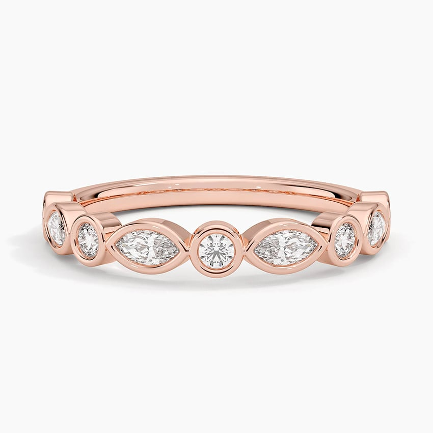 Round And Marquise Lab Grown Diamond Bezel Set Wedding Band