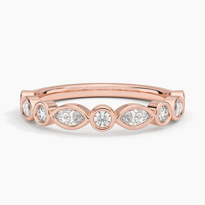 Round And Marquise Lab Grown Diamond Bezel Set Wedding Band