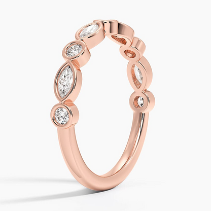 Round And Marquise Lab Grown Diamond Bezel Set Wedding Band