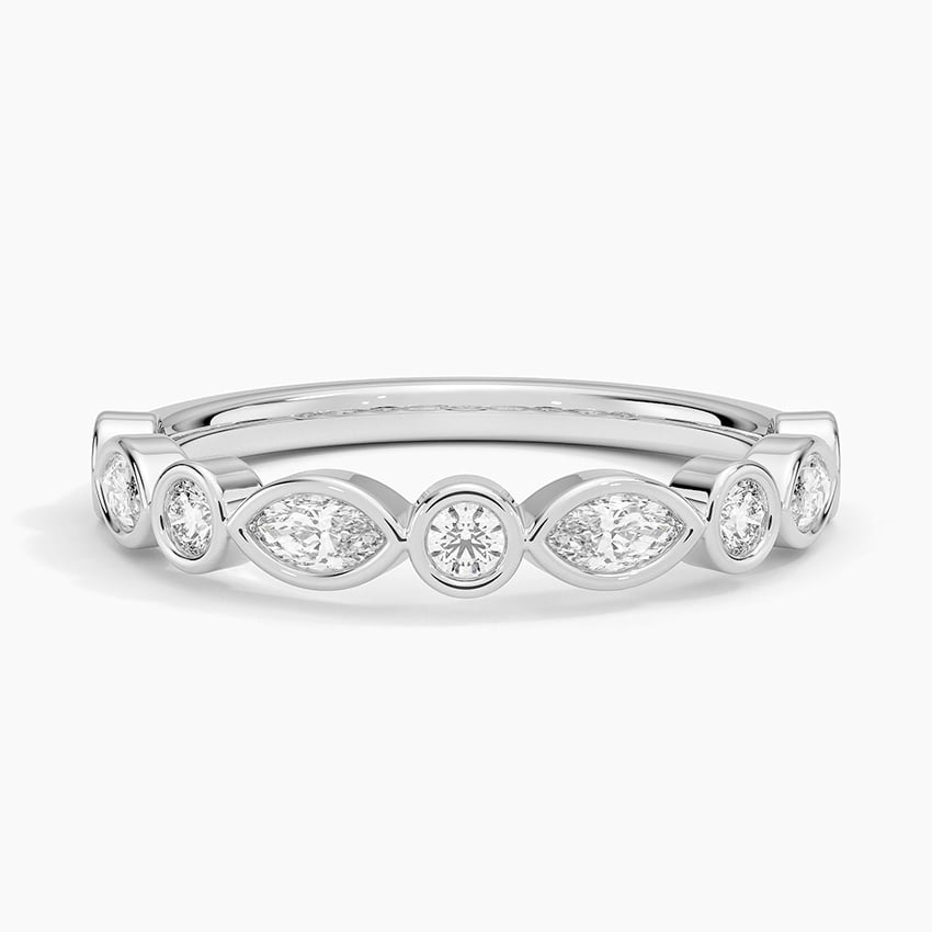 Round And Marquise Lab Grown Diamond Bezel Set Wedding Band