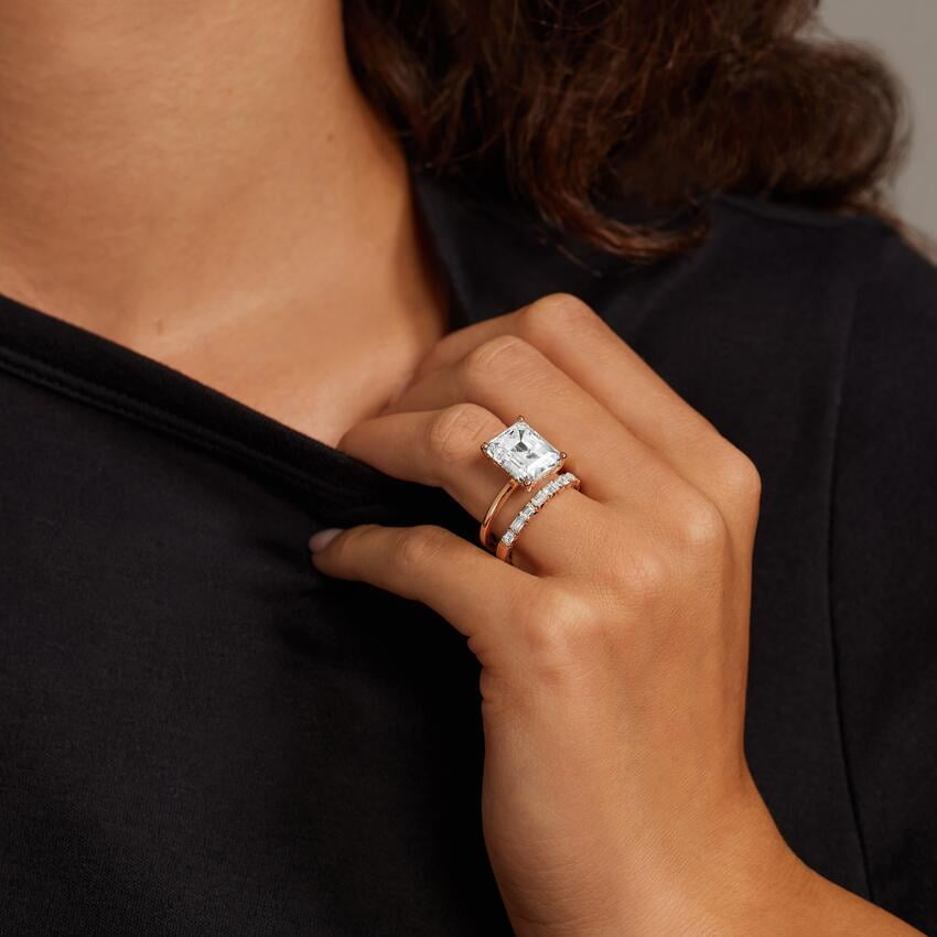 0.83 CTW Emerald Cut Lab Grown Diamond 3/4 Eternity Wedding Band