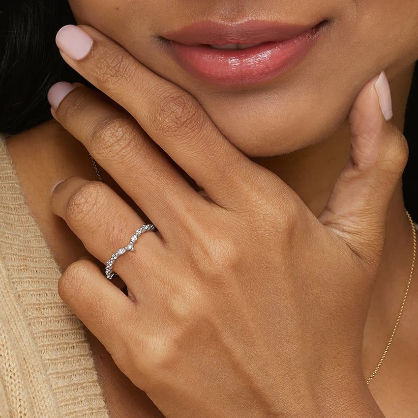 0.31 CTW Round And Marquise Lab Grown Diamonds Curved Wedding Band