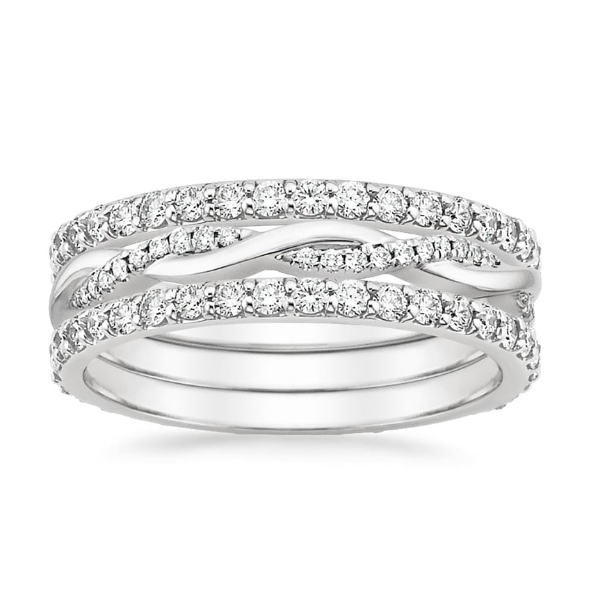 Round Lab Grown Diamond White Gold Twisted Vine Wedding Band