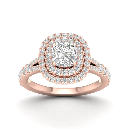 1.90 CTW Cushion Double Halo Lab Grown Diamond Split Shank Ring