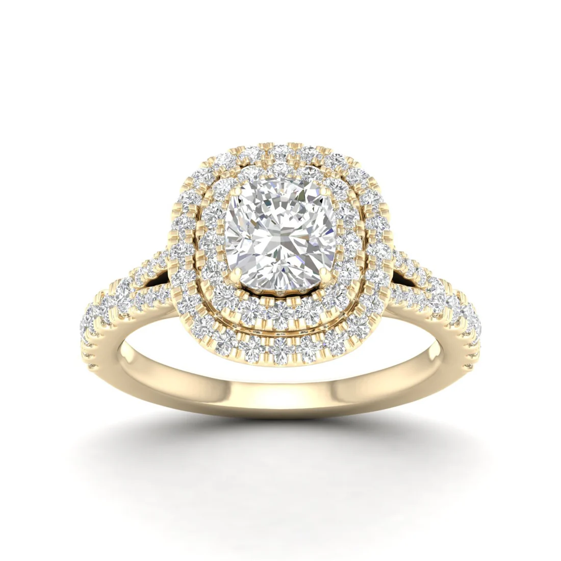 1.90 CTW Cushion Double Halo Lab Grown Diamond Split Shank Ring