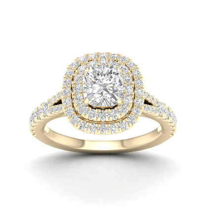 1.90 CTW Cushion Double Halo Lab Grown Diamond Split Shank Ring