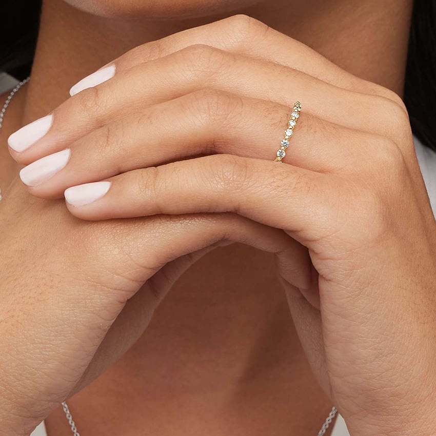 Round Cut Lab Grown Diamond 10K Yellow Gold Wedding Band