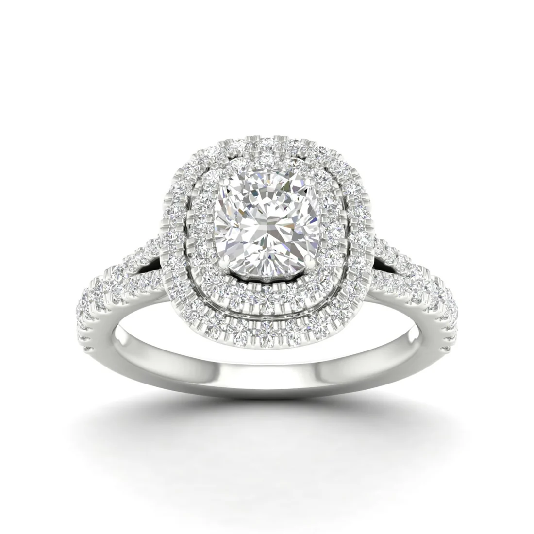 1.90 CTW Cushion Double Halo Lab Grown Diamond Split Shank Ring