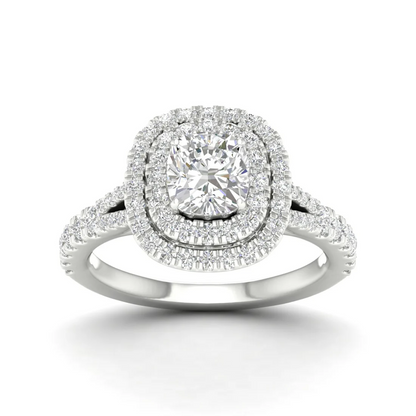 1.90 CTW Cushion Double Halo Lab Grown Diamond Split Shank Ring
