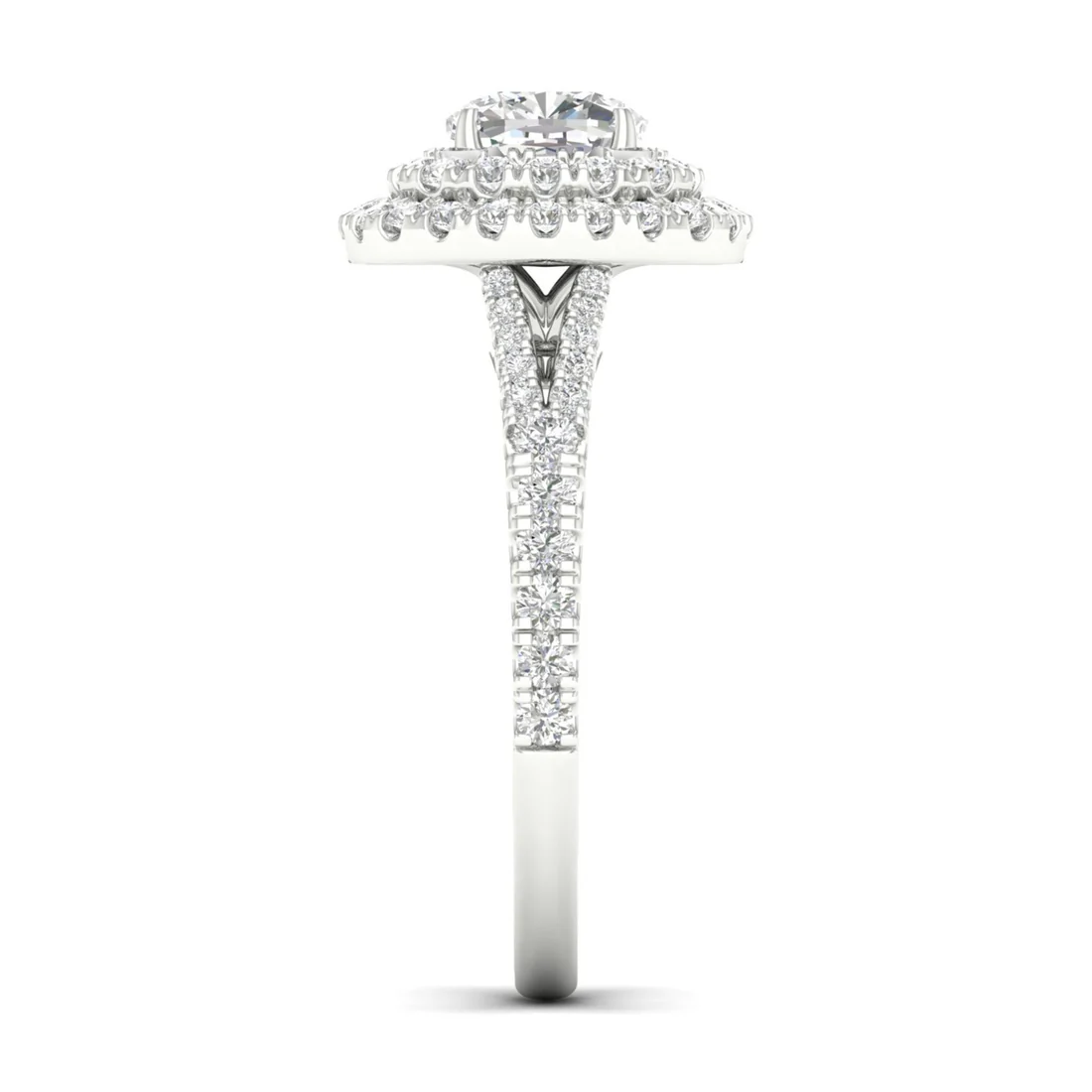 1.90 CTW Cushion Double Halo Lab Grown Diamond Split Shank Ring