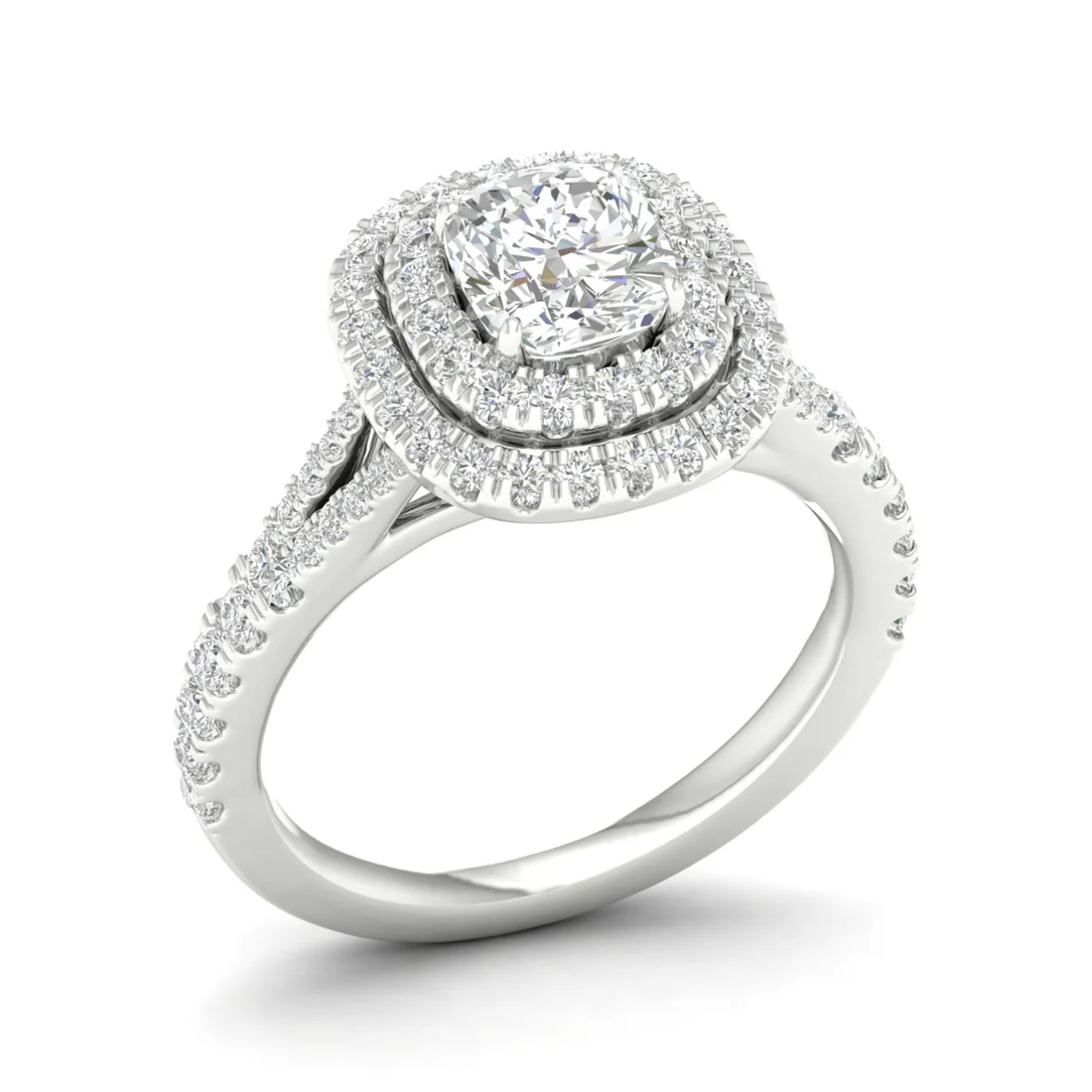 1.90 CTW Cushion Double Halo Lab Grown Diamond Split Shank Ring