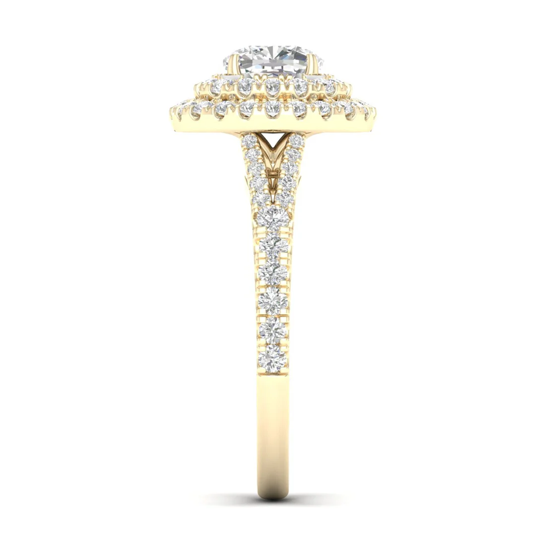 1.90 CTW Cushion Double Halo Lab Grown Diamond Split Shank Ring