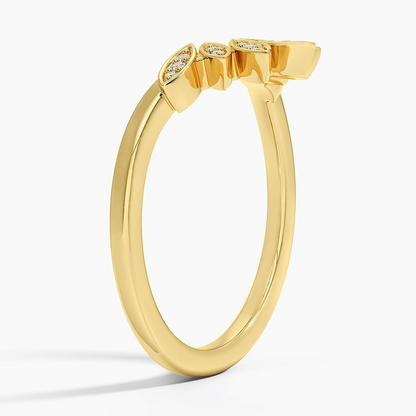 Yellow Gold Round Cut Lab Grown Diamond Petal Contour Wedding Band