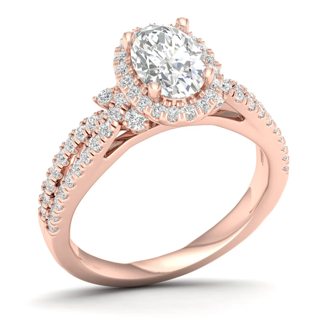 1.60 CTW Split Shank Oval Halo Lab Grown Diamond Ring