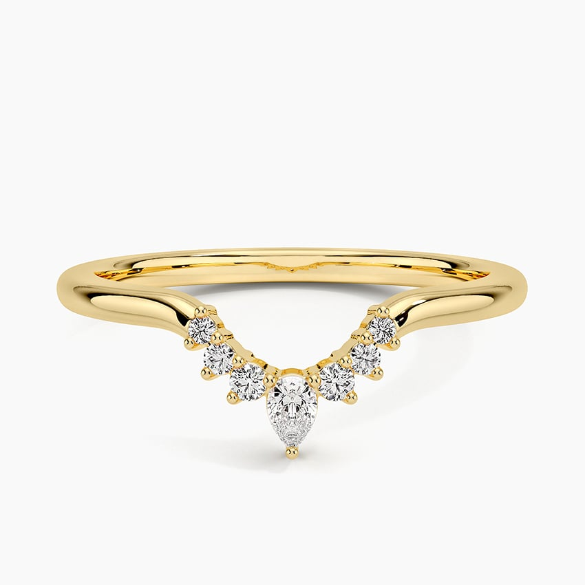 Yellow Gold Round And Pear Lab Grown Diamond Curved Wedding Band