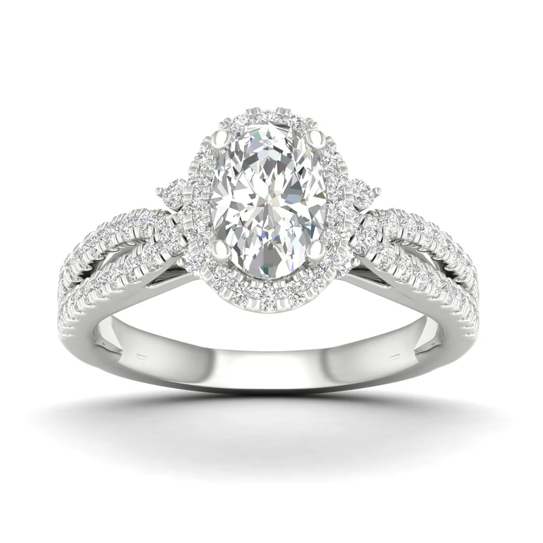 1.60 CTW Split Shank Oval Halo Lab Grown Diamond Ring