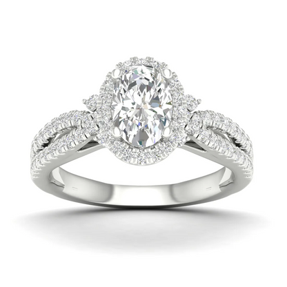 1.60 CTW Split Shank Oval Halo Lab Grown Diamond Ring