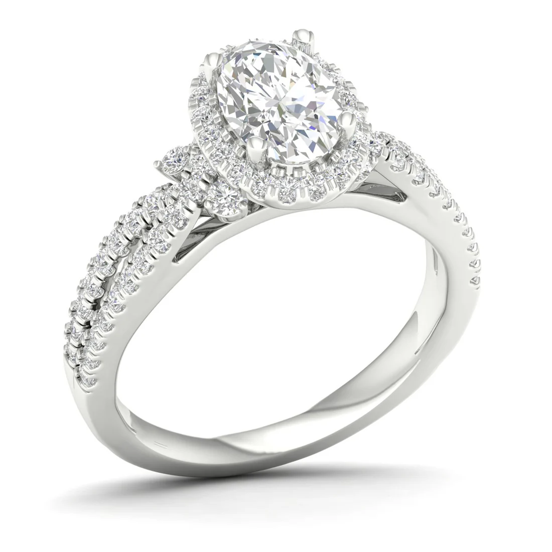 1.60 CTW Split Shank Oval Halo Lab Grown Diamond Ring