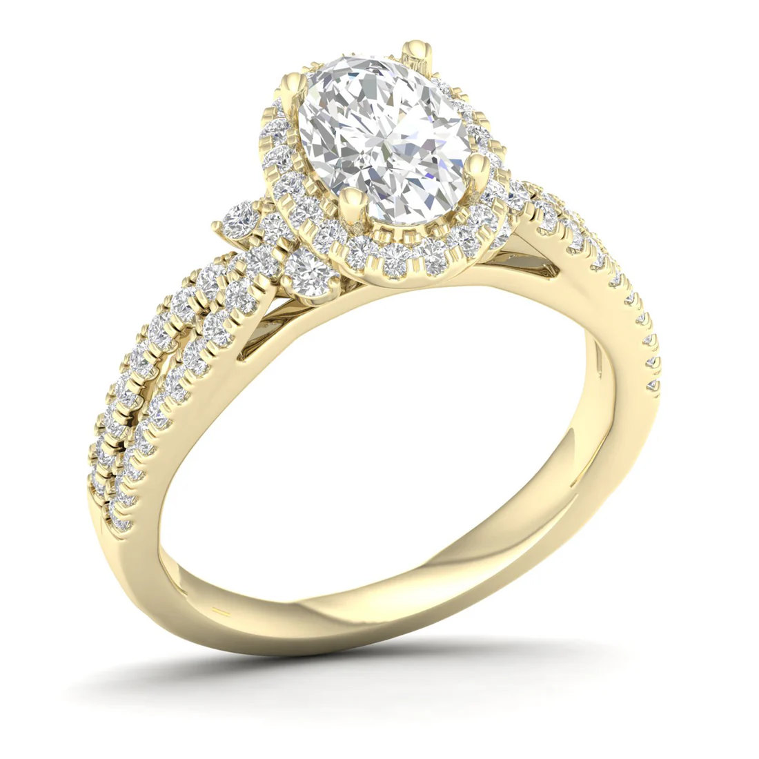 1.60 CTW Split Shank Oval Halo Lab Grown Diamond Ring