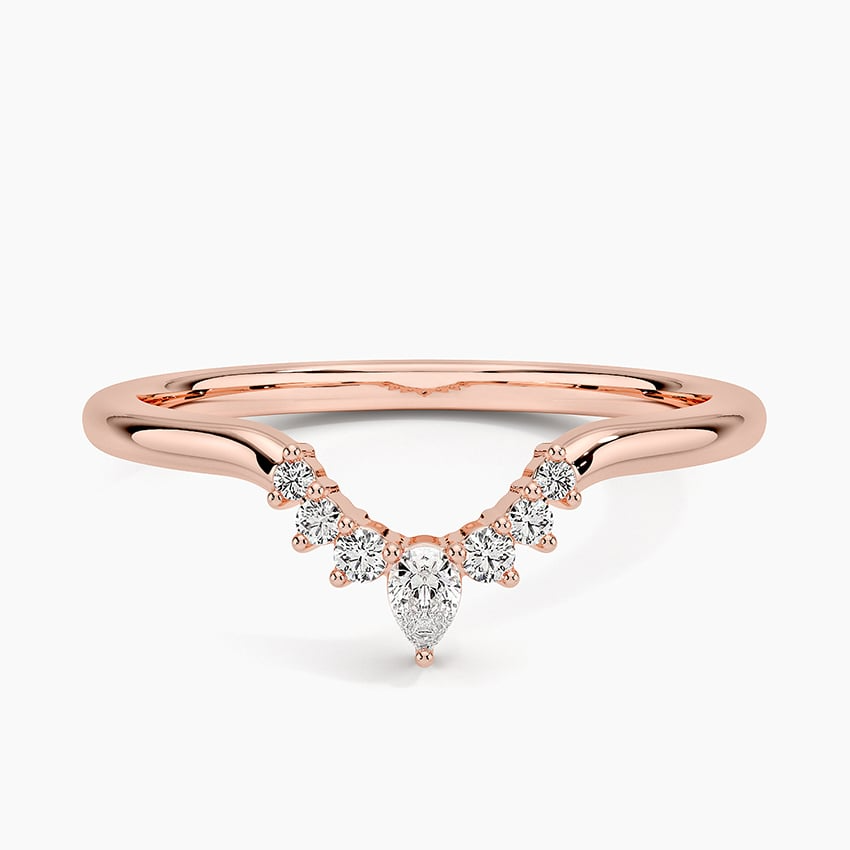 Yellow Gold Round And Pear Lab Grown Diamond Curved Wedding Band