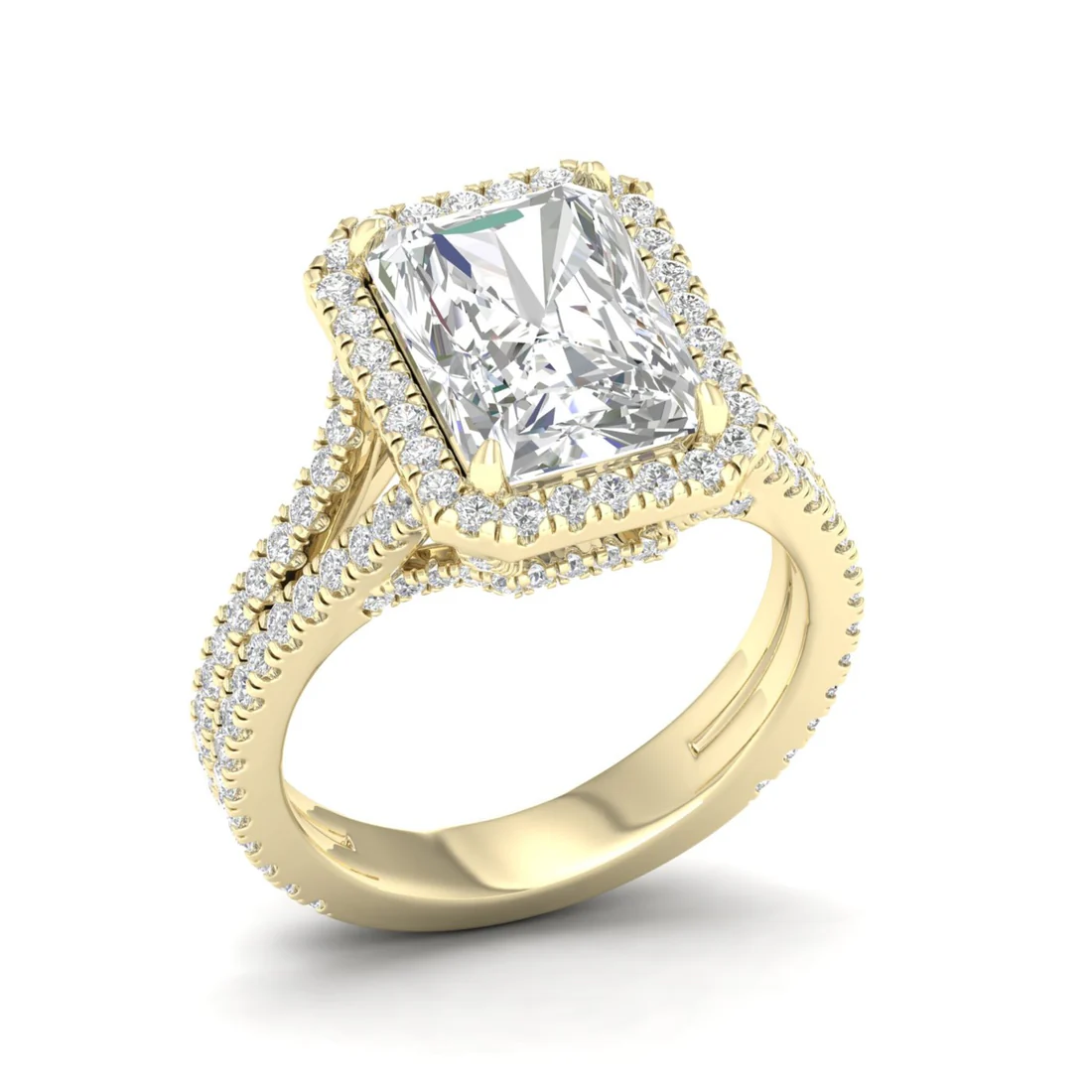 5 CTW Split Shank Radiant Cut Lab Grown Diamond Ring