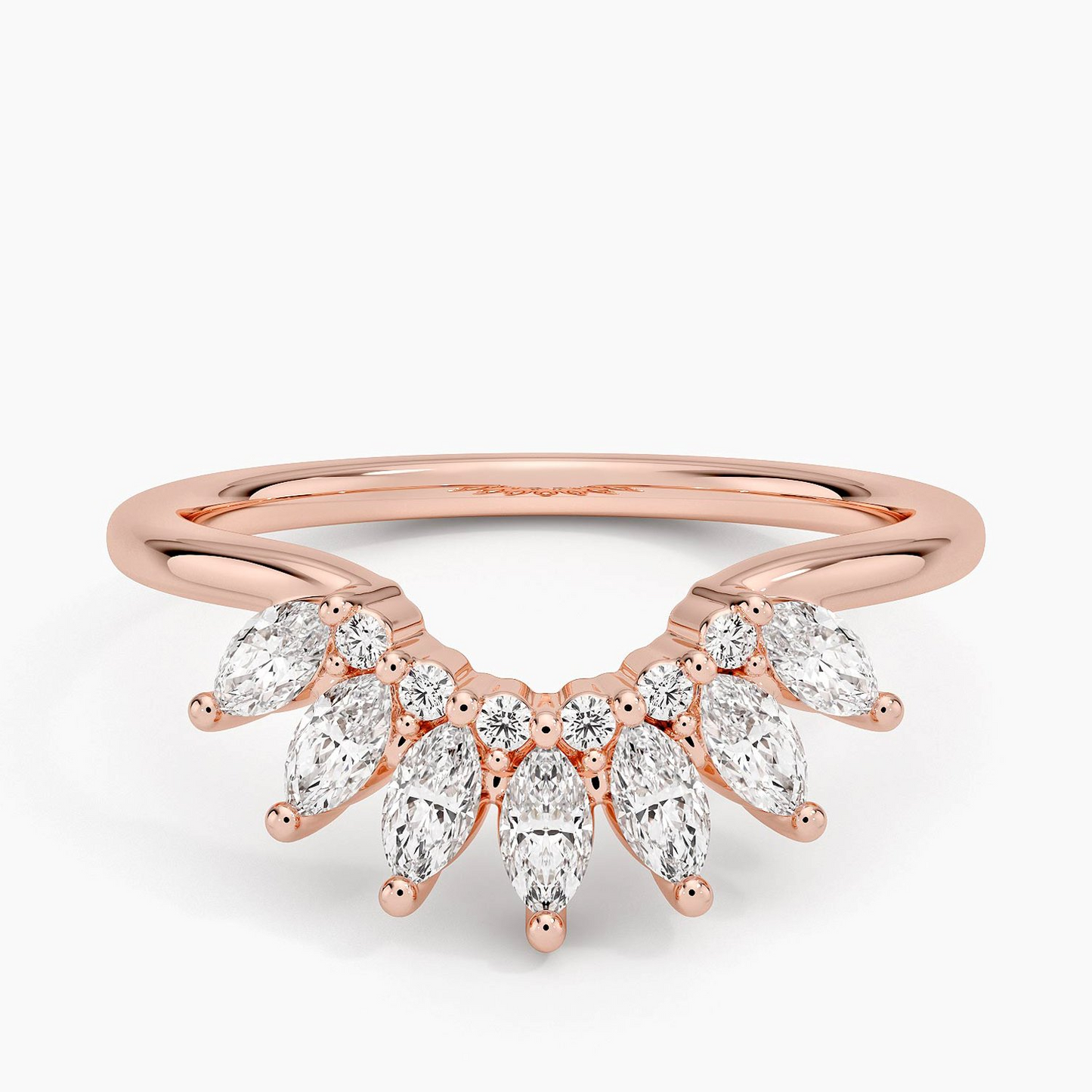 Round And Marquise Cut Lab Grown Diamond Curved Wedding Band