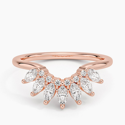 Round And Marquise Cut Lab Grown Diamond Curved Wedding Band