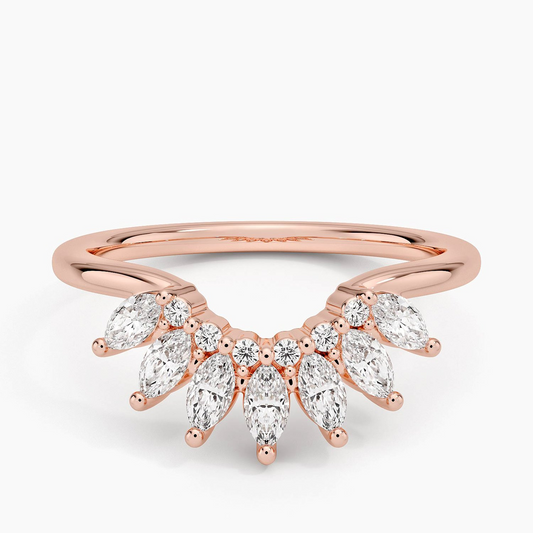 Round And Marquise Cut Lab Grown Diamond Curved Wedding Band