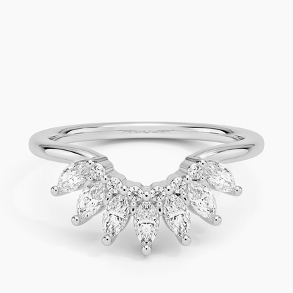 Round And Marquise Cut Lab Grown Diamond Curved Wedding Band