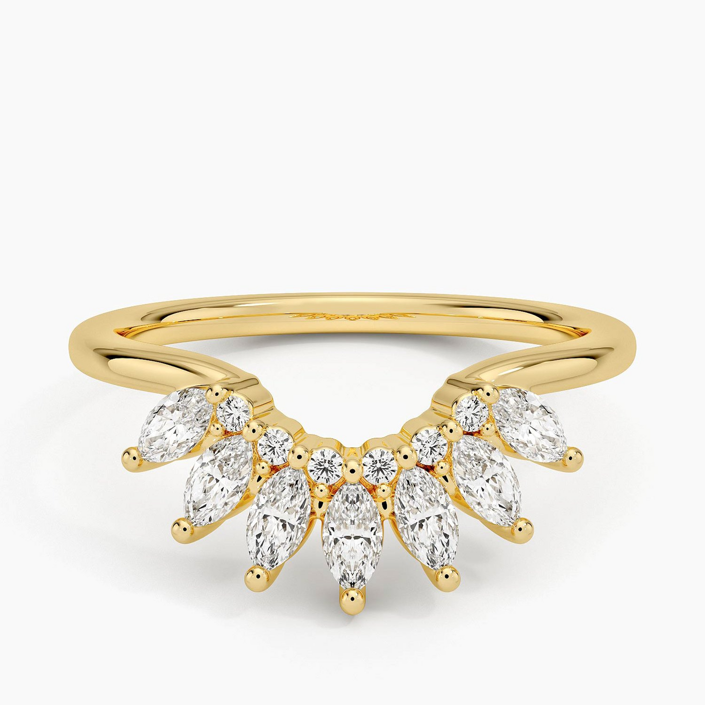 Round And Marquise Cut Lab Grown Diamond Curved Wedding Band