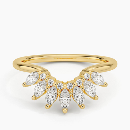 Round And Marquise Cut Lab Grown Diamond Curved Wedding Band