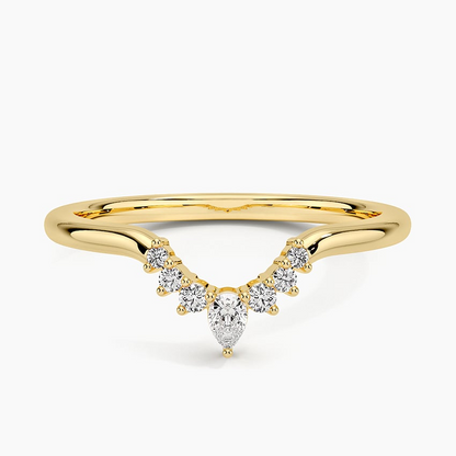 Round And Pear Lab Grown Diamond Yellow Gold Wedding Band