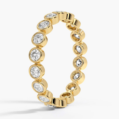 Round Lab Grown Diamond Bezel Set Yellow Gold Wedding Band