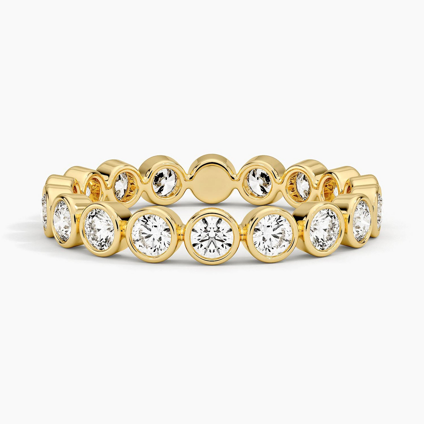 Round Lab Grown Diamond Bezel Set Yellow Gold Wedding Band