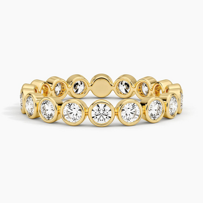 Round Lab Grown Diamond Bezel Set Yellow Gold Wedding Band