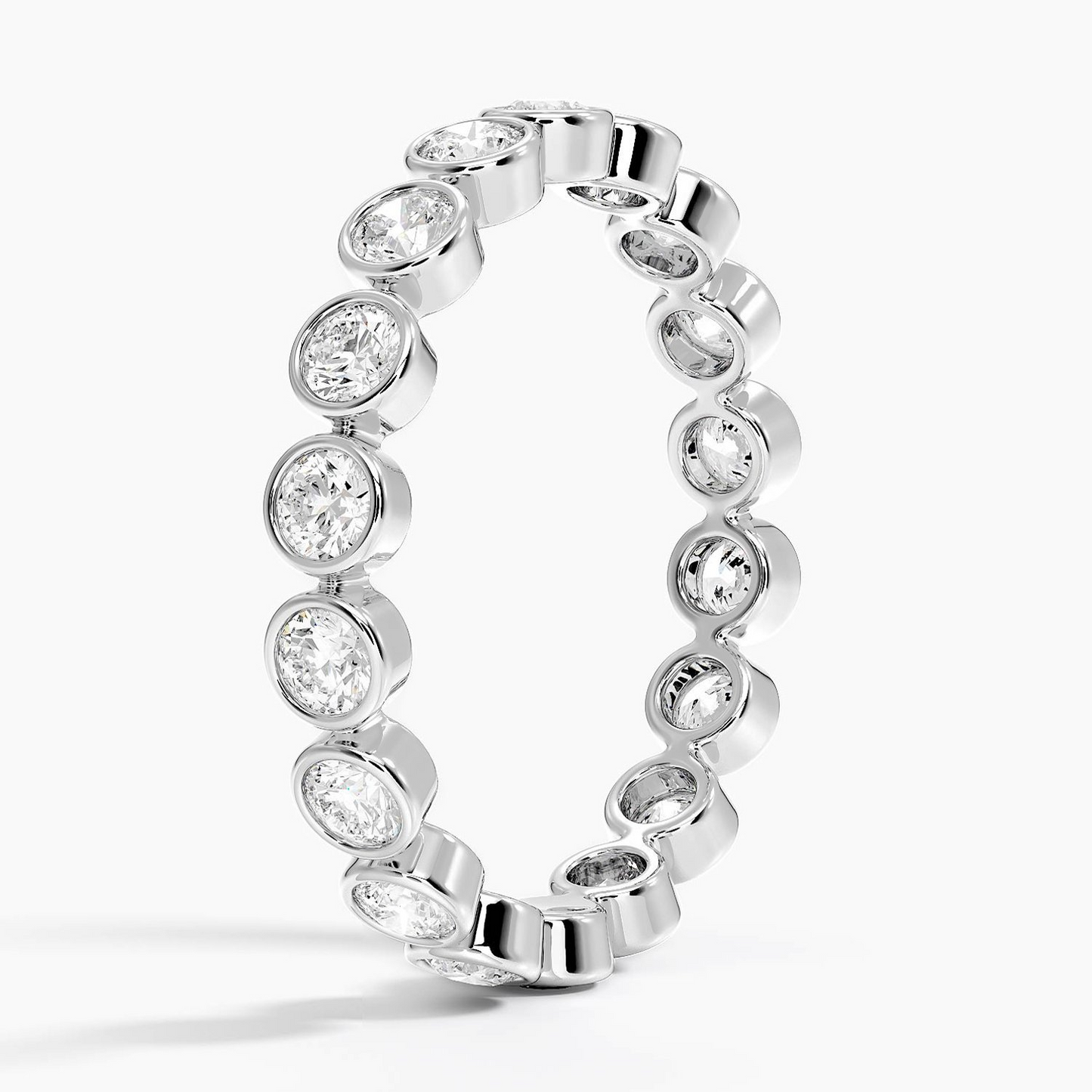 Round Lab Grown Diamond Bezel Set Yellow Gold Wedding Band