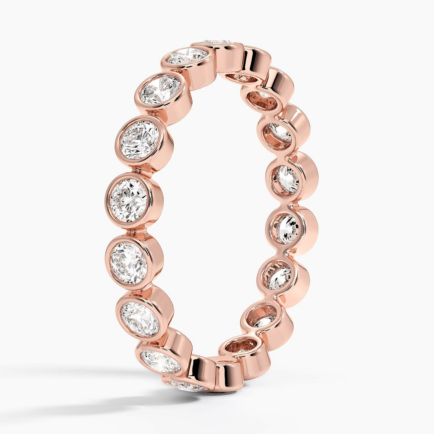 Round Lab Grown Diamond Bezel Set Yellow Gold Wedding Band